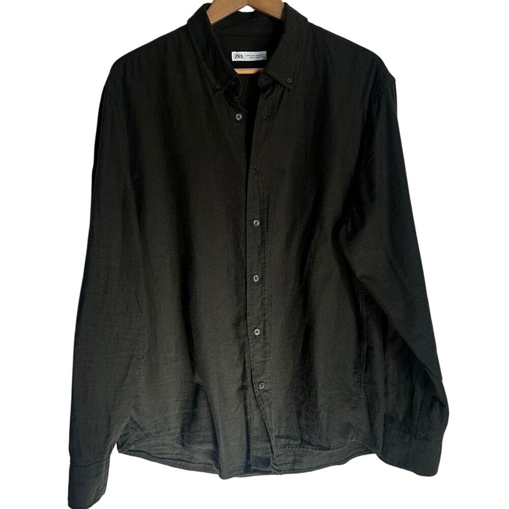 Zara Long Sleeve Button Down Cotton Shirt in Dark Olive